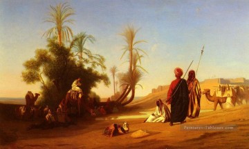 Halte A LOasis Arabe Orientaliste Charles Théodore Frère Peinture à l'huile